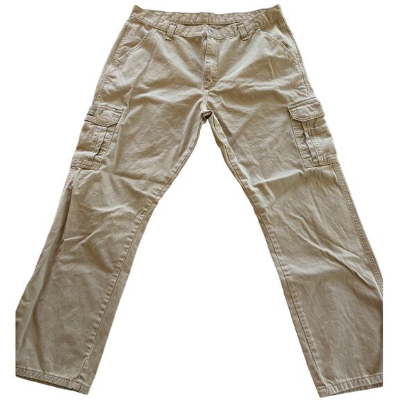 Wrangler Cargo Pants Mens 36 x 31Straight Khaki Brown Workwear Farm CLEARANCE - Picture 1 of 10
